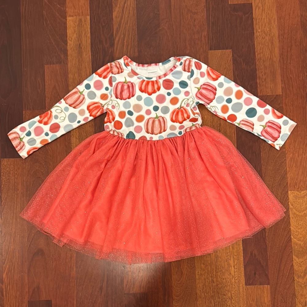 Pumpkin Polka Dot Kids Costume Dress